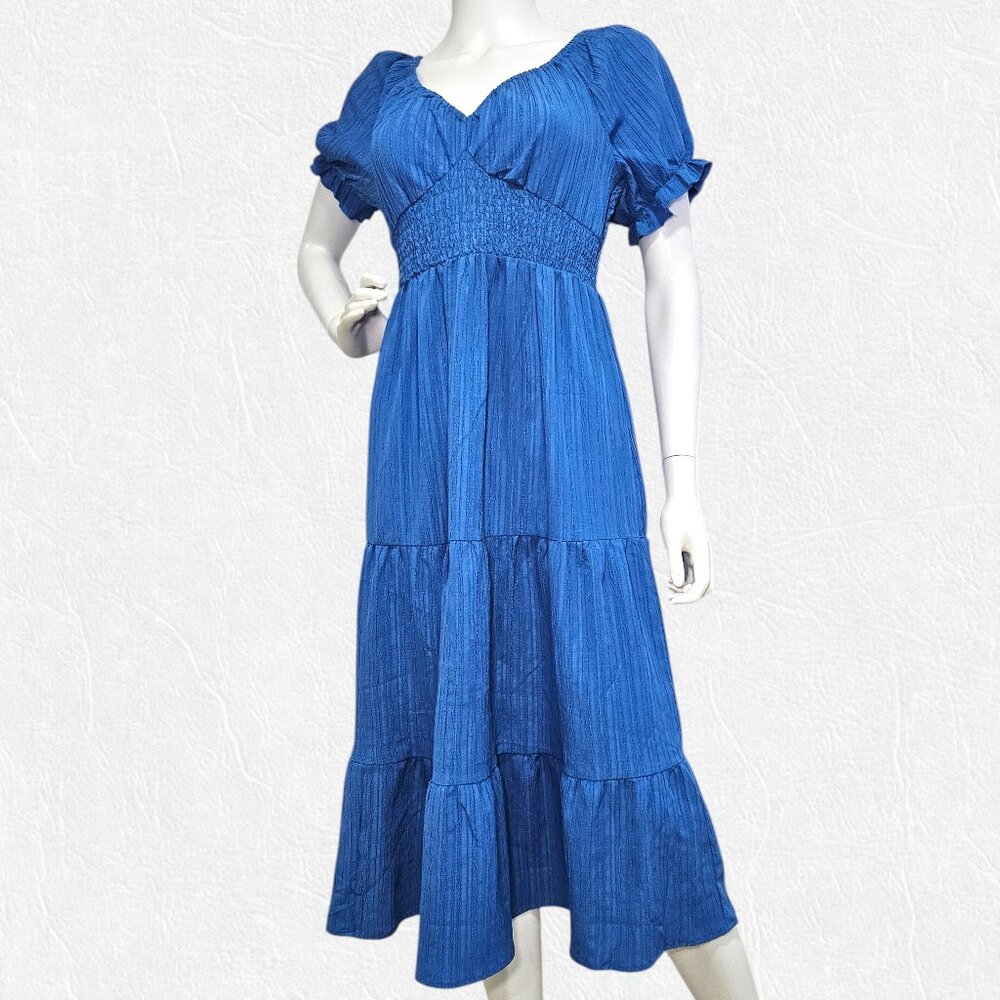Blue Tiered Ruffled Midi Sundress